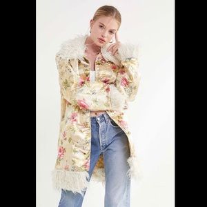 UO Suzani Oversized Faux Fur Trim Coat